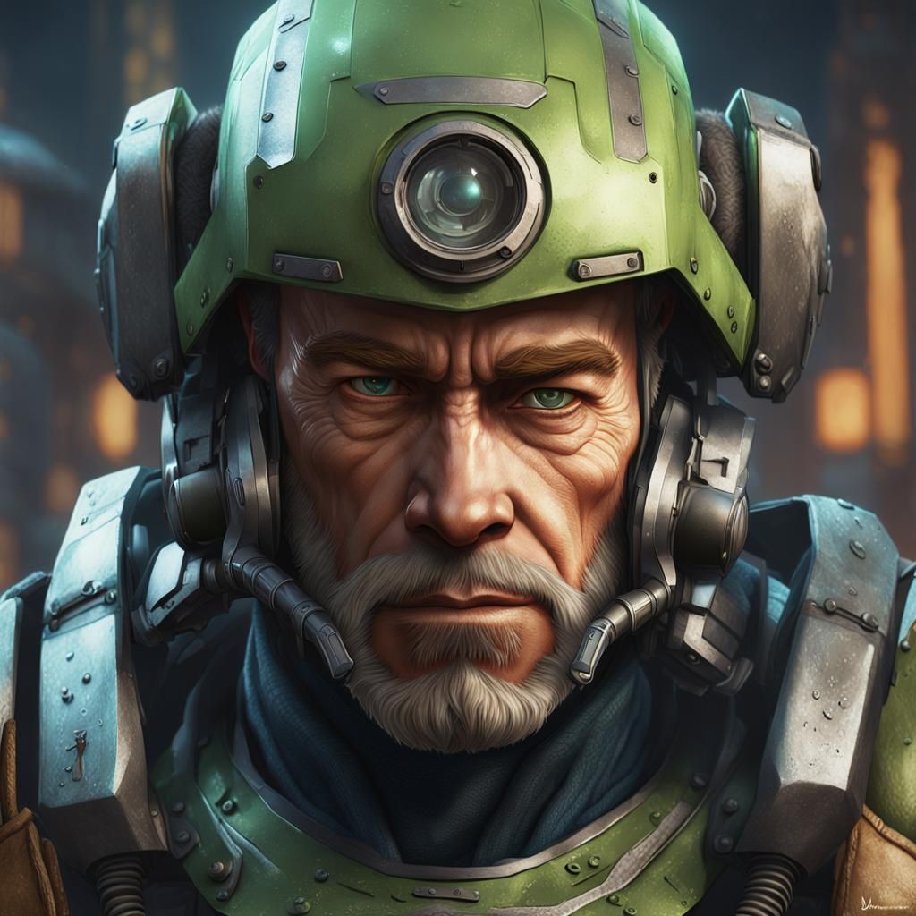 Shaggy Rogers in Power Armor: Detailed 8K Portrait