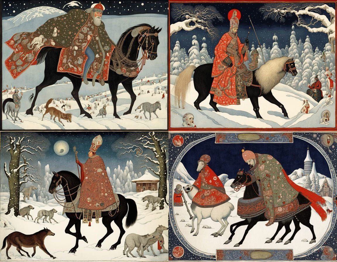 Russian Tsar in a Snowstorm: A Bizarre Surreal Woodblock Art...