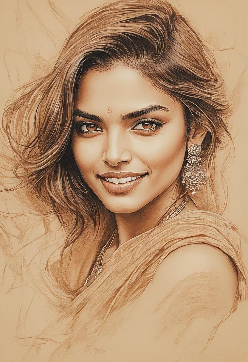 Pre-Raphaelite Sketch of an Indian Woman