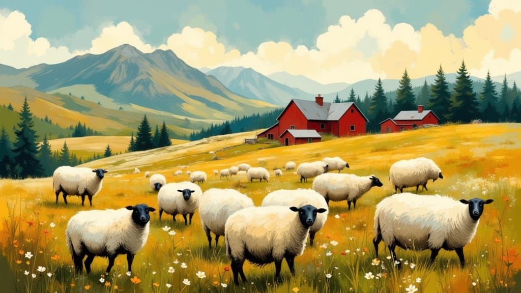 Isle of Skye Sheep Farm in Serigraphy Style