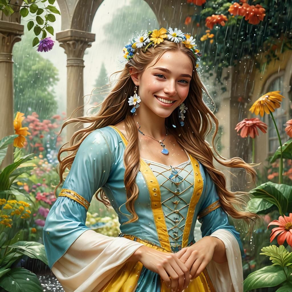 Joyful Teenagers Dancing in Summer Rain