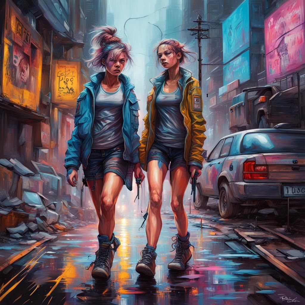 Cyberpunk Girls Prepare for Battle in Shock Art Style