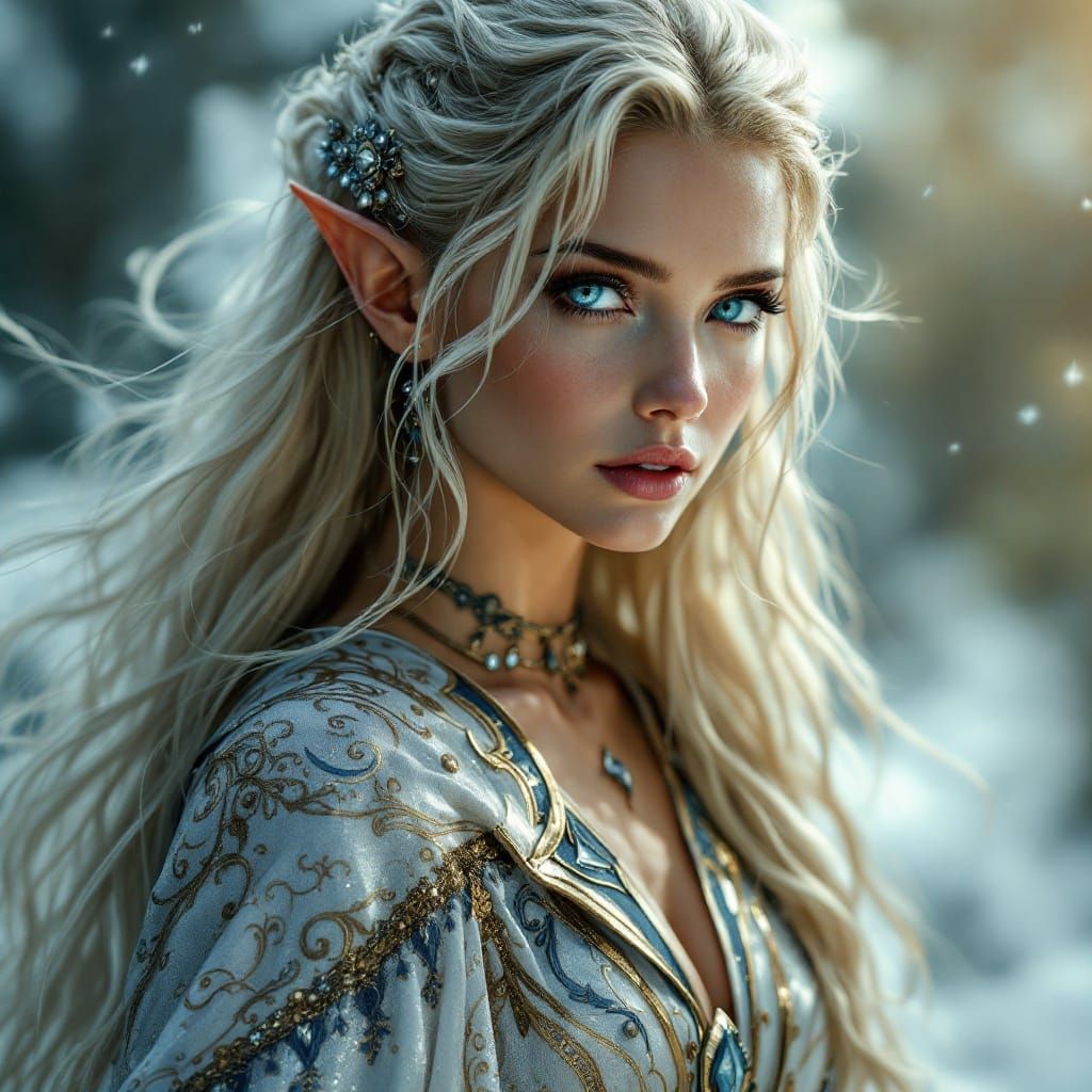 Ethereal Elf Wizard with Flowing Hair: 8K Fantasy Art