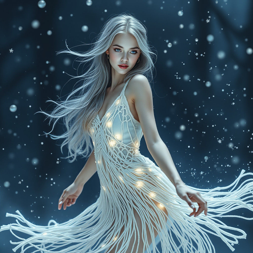 Luminous Woman in Snowy Dreamscape