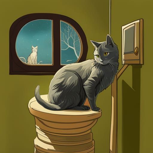 Cat Lounging by Window: Detailed Still Life