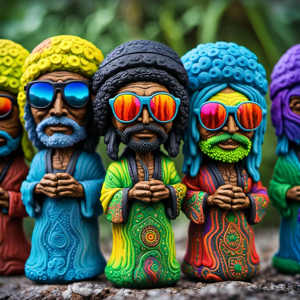 Psychedelic Bobblehead Dolls in Black Light Art