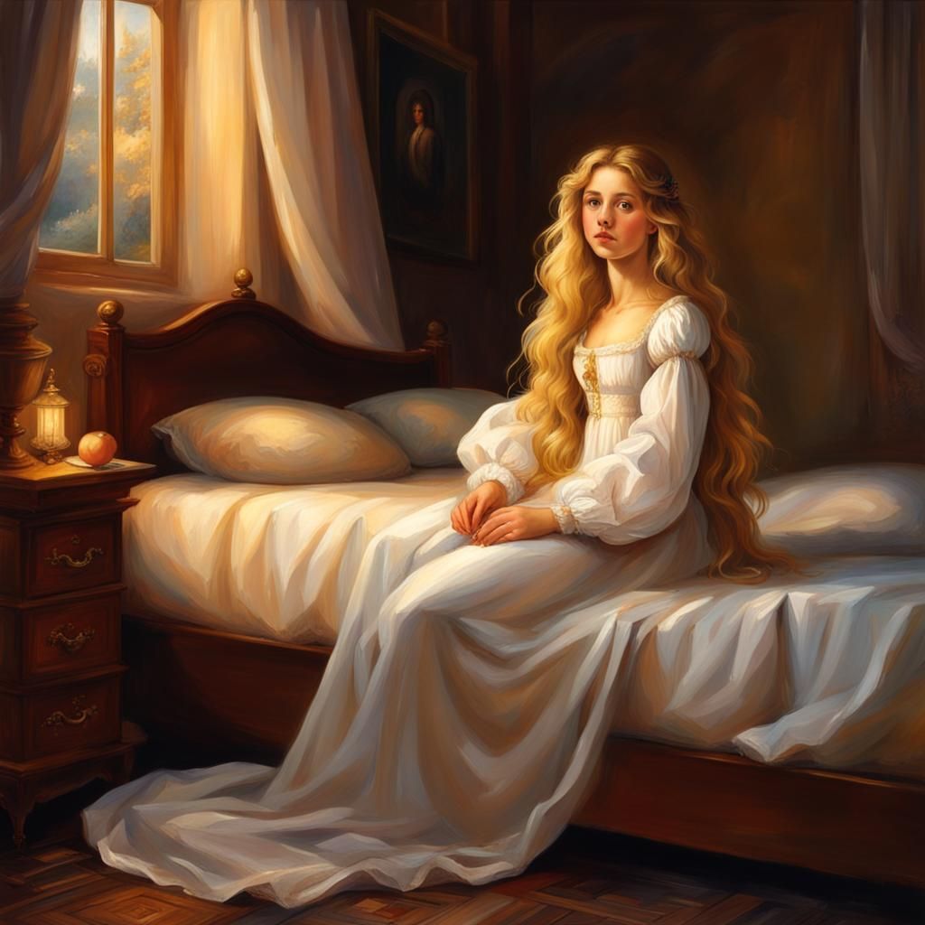 Renaissance Girl with Golden Hair Portrait