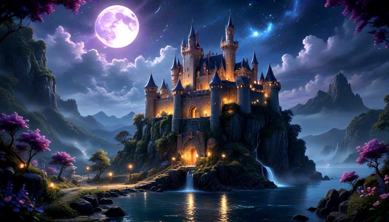 Fantasy Castle Under Starry Skies