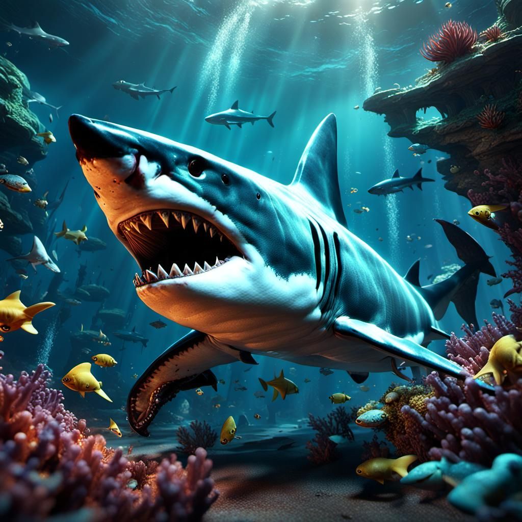 Shark Attack: Fantastical Deep Color 3D Render