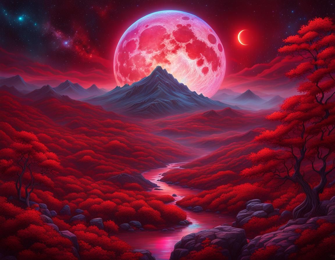 Holographic Blood Moonscape Illustration