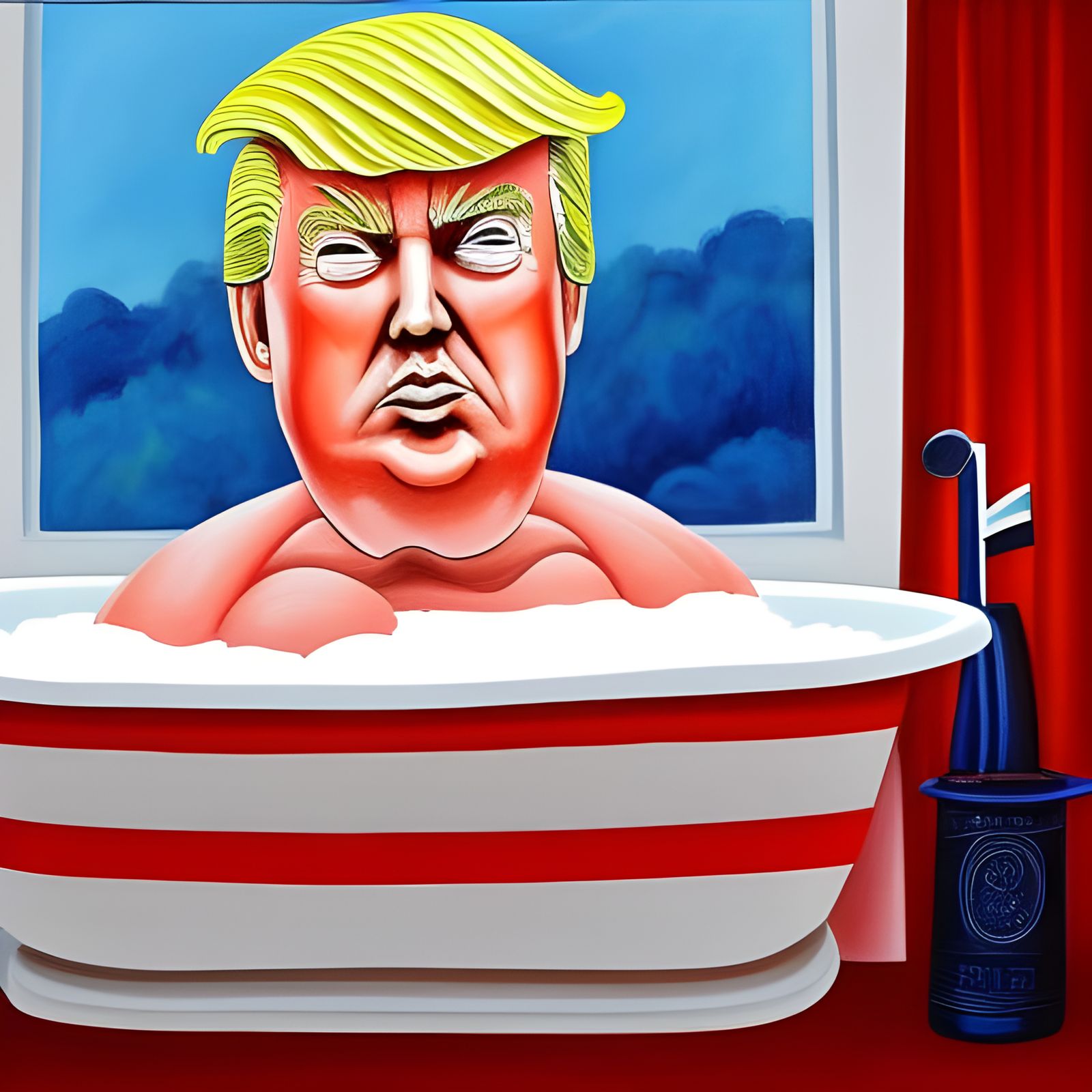 Donald Trump in Bathtub: Gouache Painting