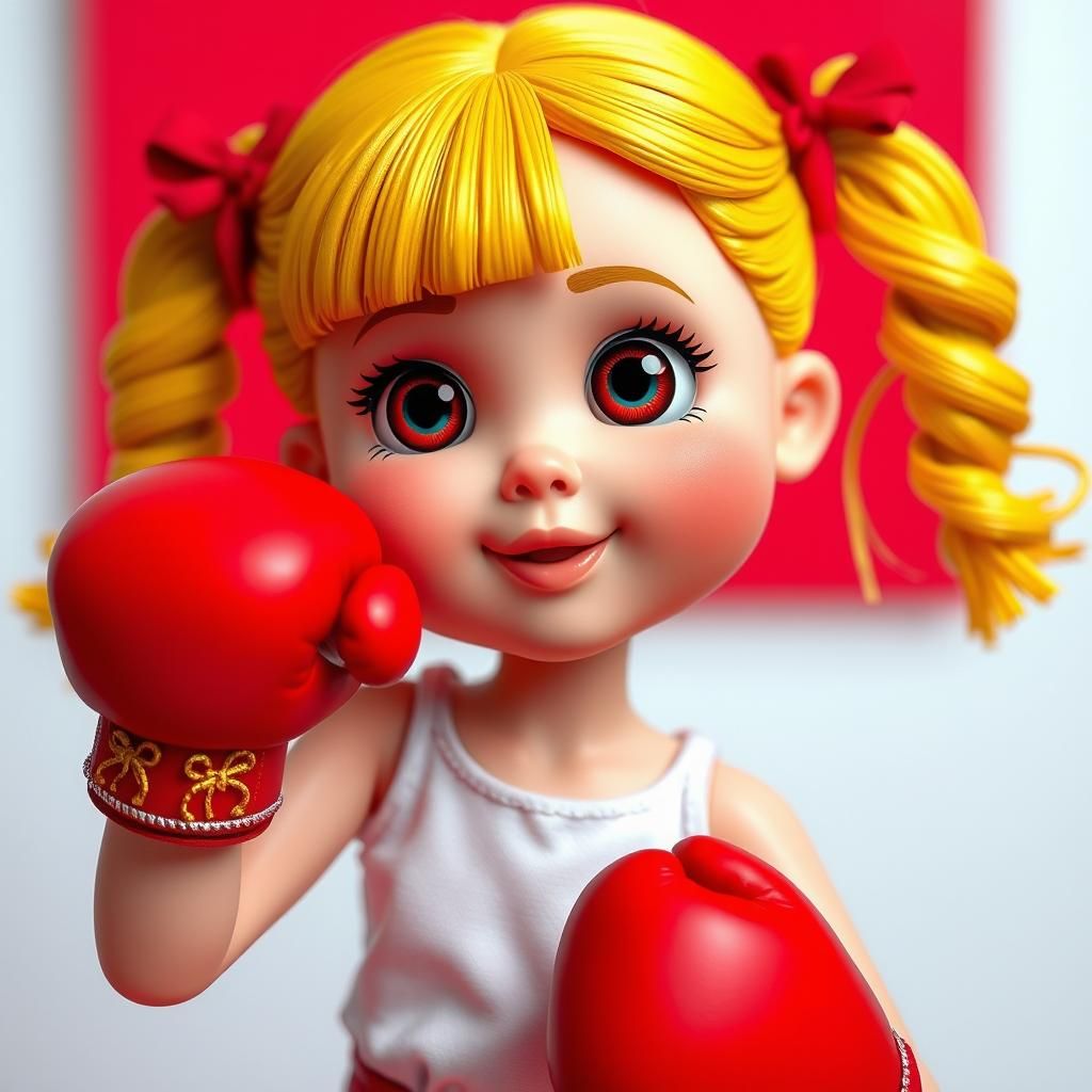 Doll with Boxing Gloves in Clay Art Style
