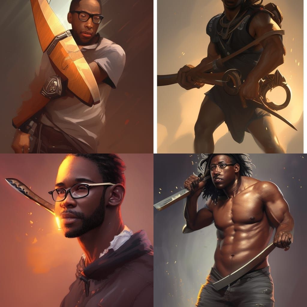 Detailed Portrait of a Black Nerd with Axe