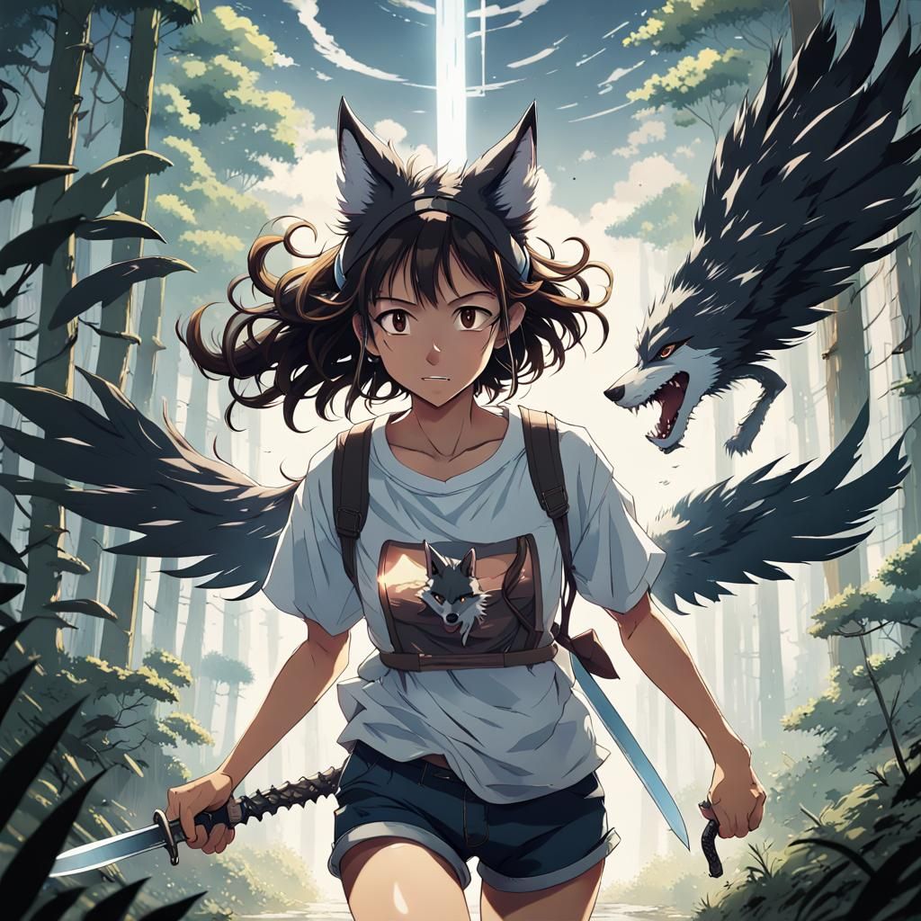 Anime Girl Ready to Fight Monster