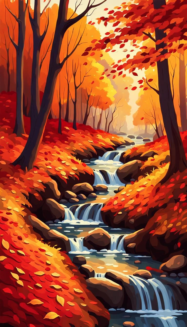 Autumn Forest Path in Impressionistic Style