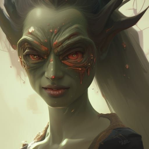Detailed Female Goblin Portrait in Art Nouveau Style