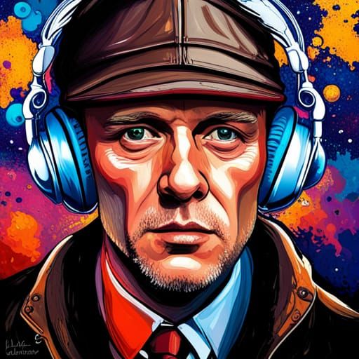 Peaky Blinder in Space with Headphones: Graffiti Art
