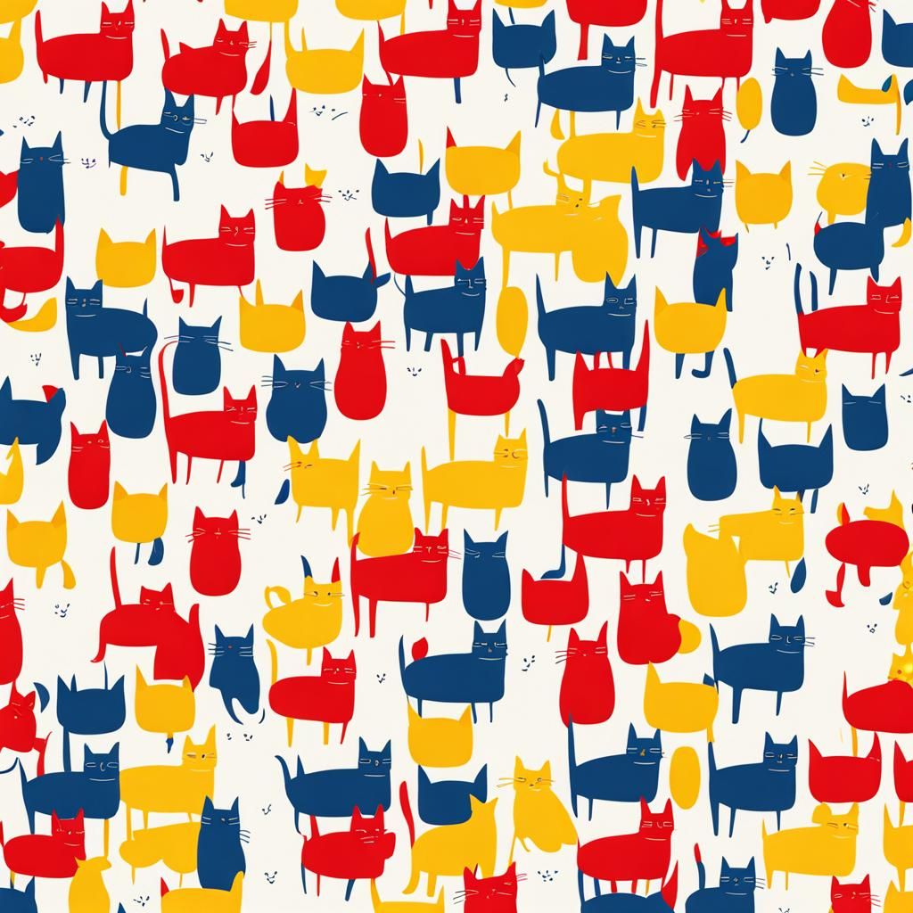 Minimalist Cat Pattern in Red, Blue and Yellow