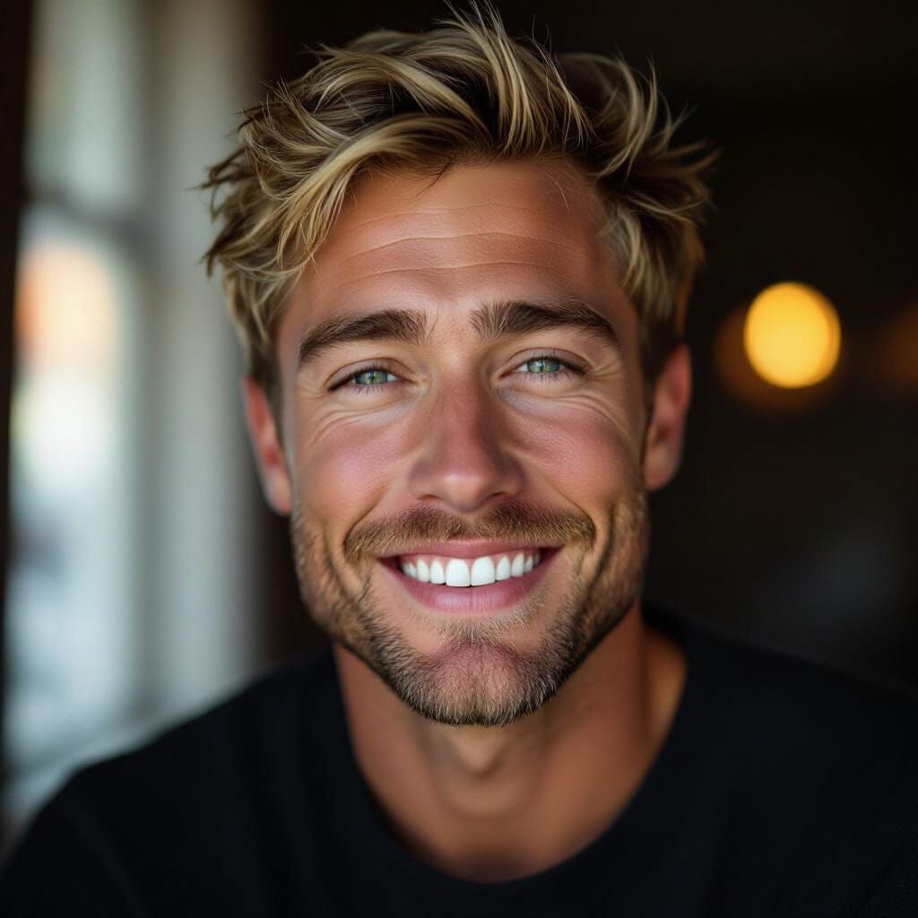 Cinematic Portrait of a Smiling Blond Man