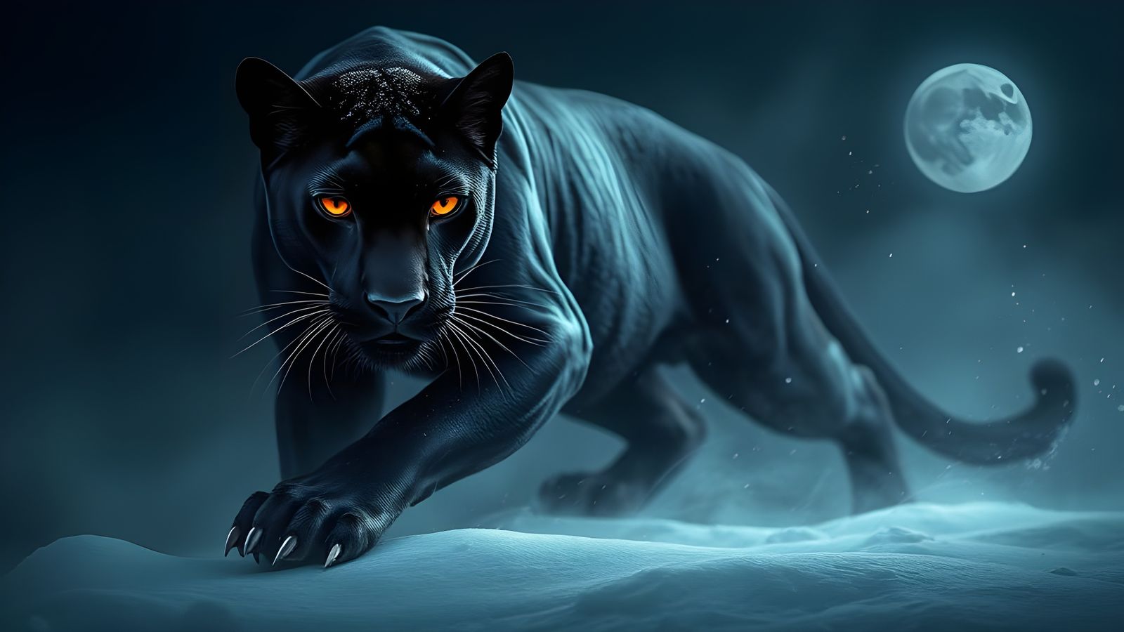 Sleek Panther Embarks in Moonlit Snowy Ambiance with Cinemat...