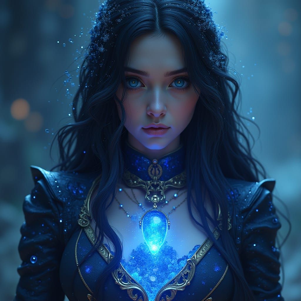 Galactic Woman with Golden Hair in Detailed Matte Painting