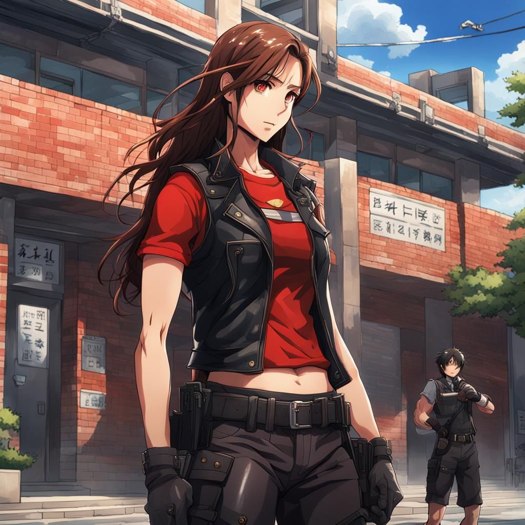 Anime Style Woman in Cyberpunk Cityscape