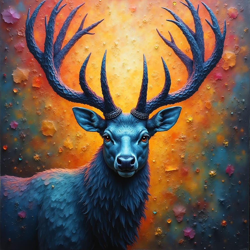 Ornate Deer with Fractal Antlers in Crystal Impasto