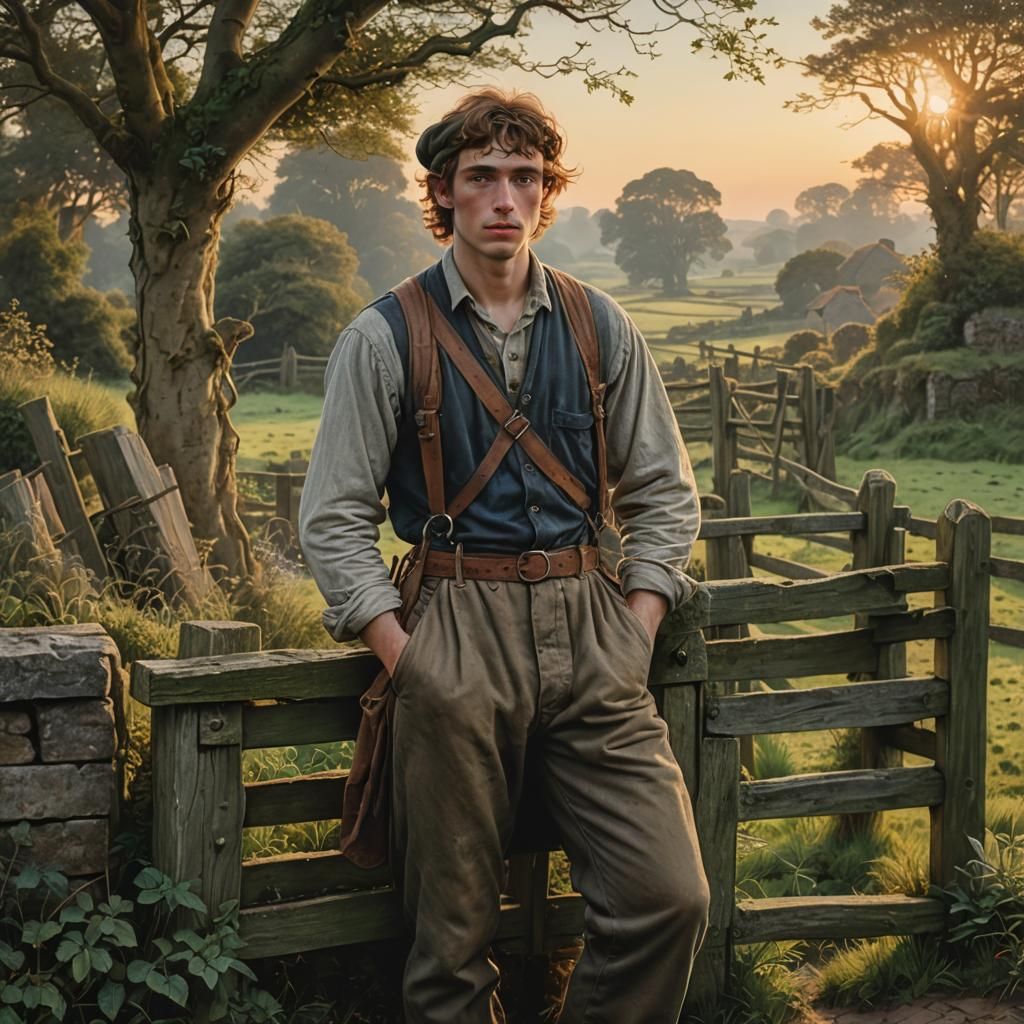 Man Waits at Sunrise in Pre-Raphaelite Style