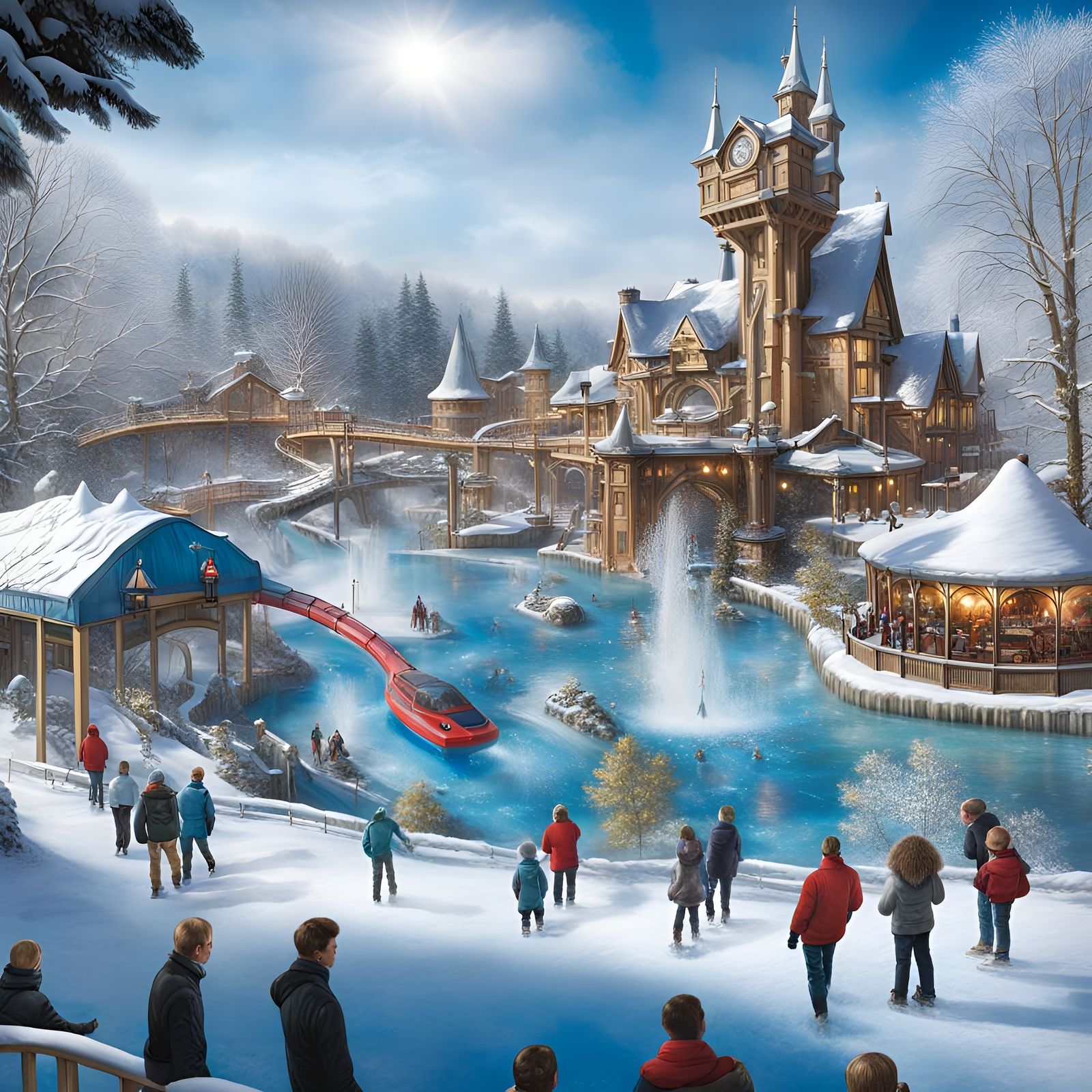 Hyperrealistic Winter Water Theme Park