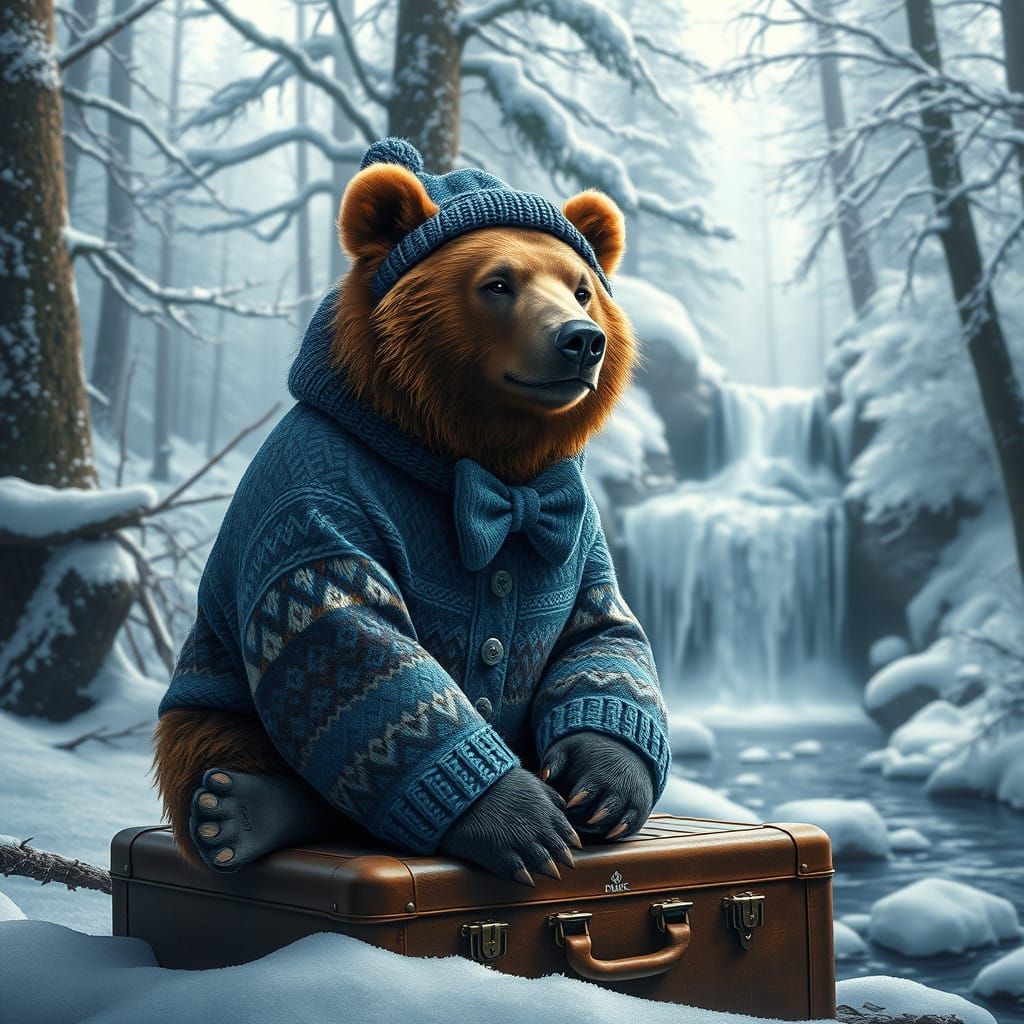 Brown Bear in the Winter looking for a place to Hibernate