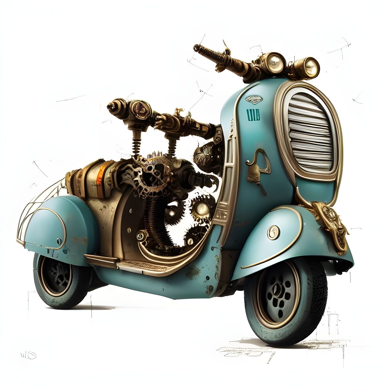 Steampunk Vespa: Intricate Mechanical Marvel in 4K