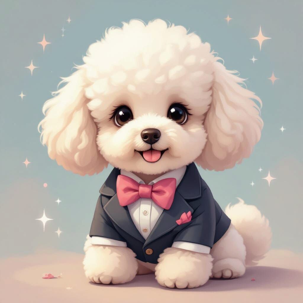 Cute Poodle in Bespoke Suit Kawaii Art Style