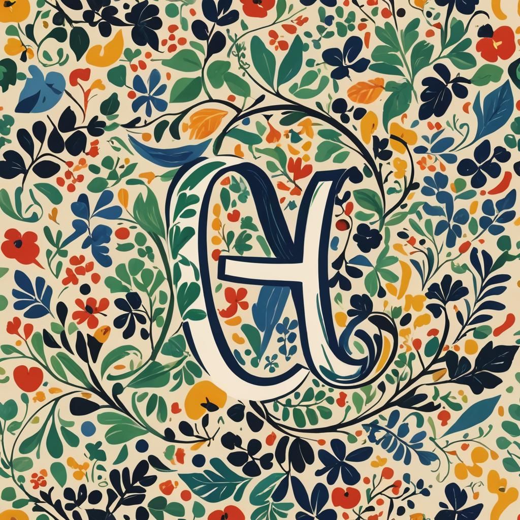 Matisse Style Letter A on Vine, Expressive Typography