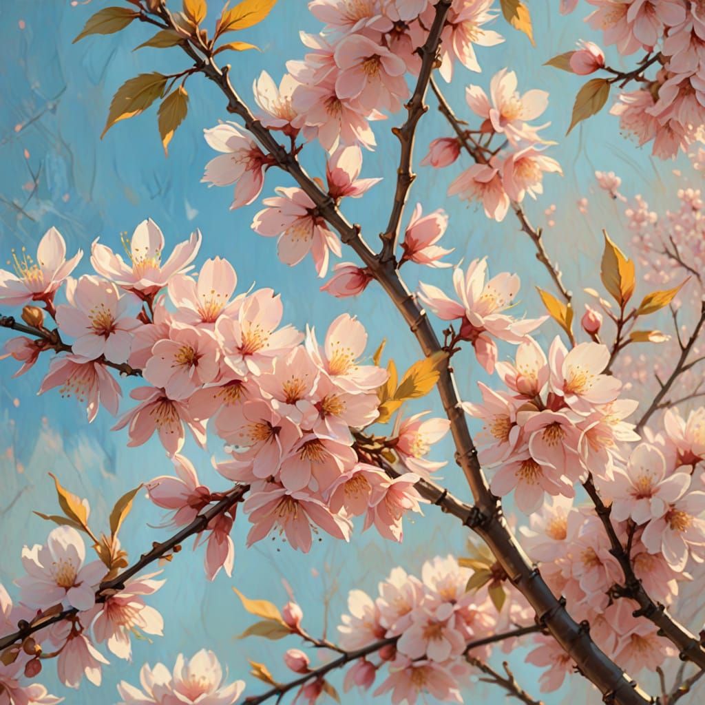 Japanese Cherry Tree in Soft Impressionism Style