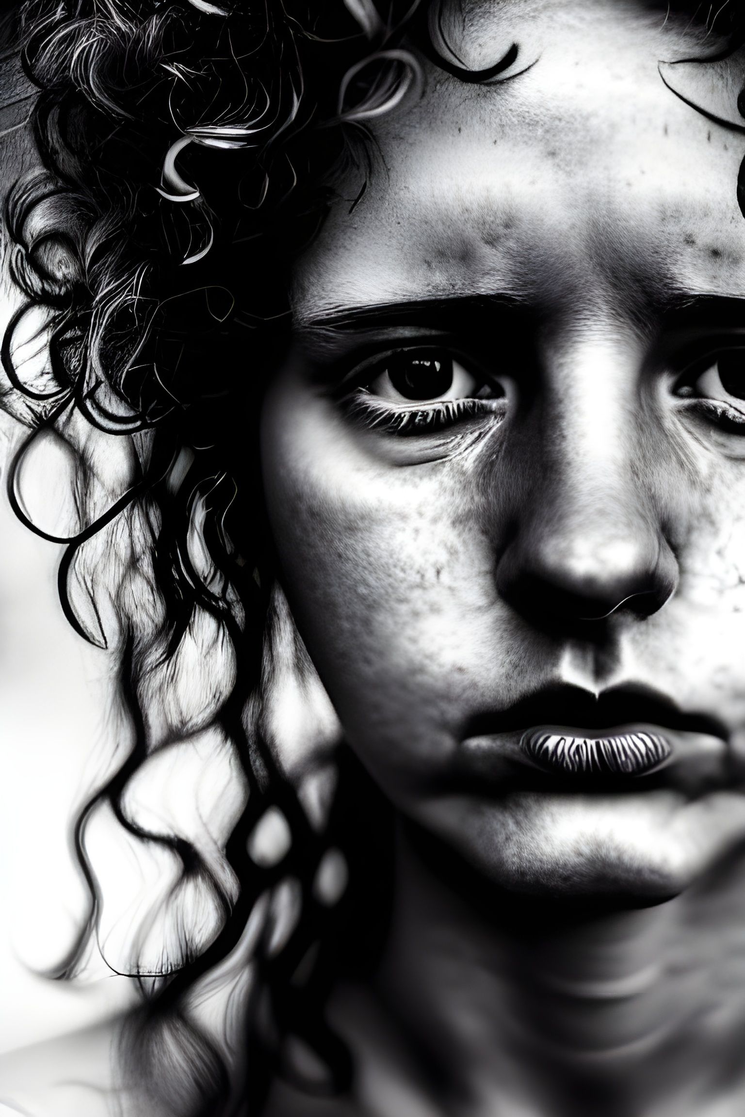 Sad Girl Portrait in Hyperrealistic Style