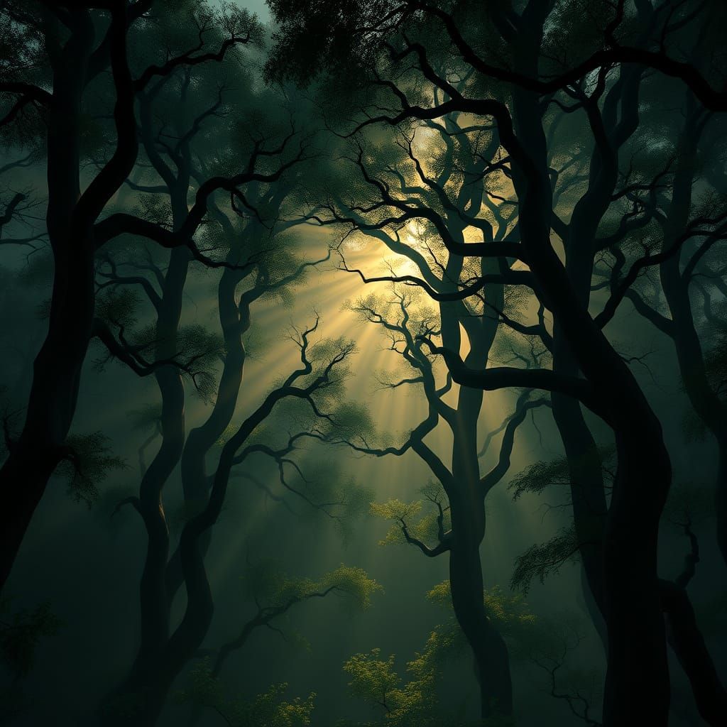 Twilight Forest Realm in Dark Green Hues