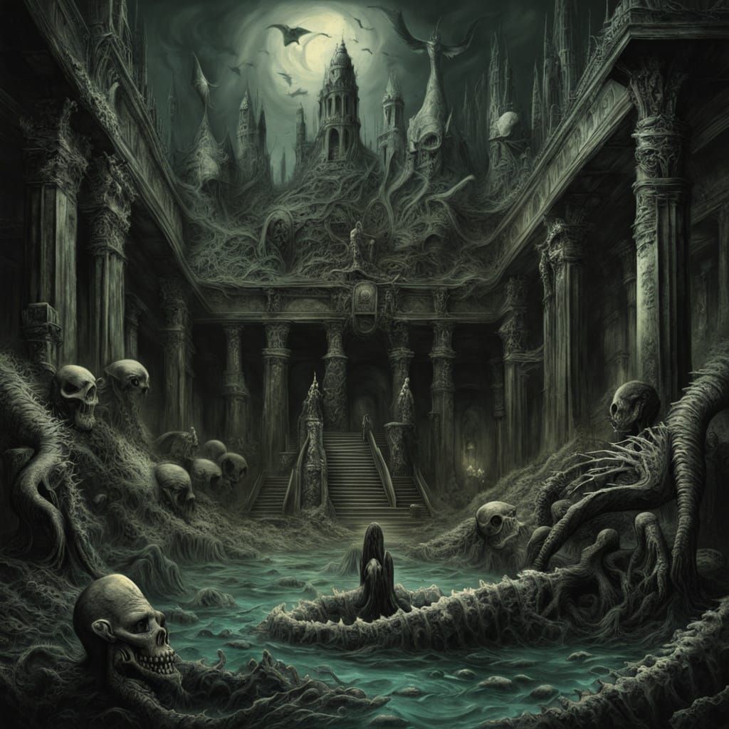 Surreal Dark Fantasy: Dying Mermaid Amidst Toxic Wastes