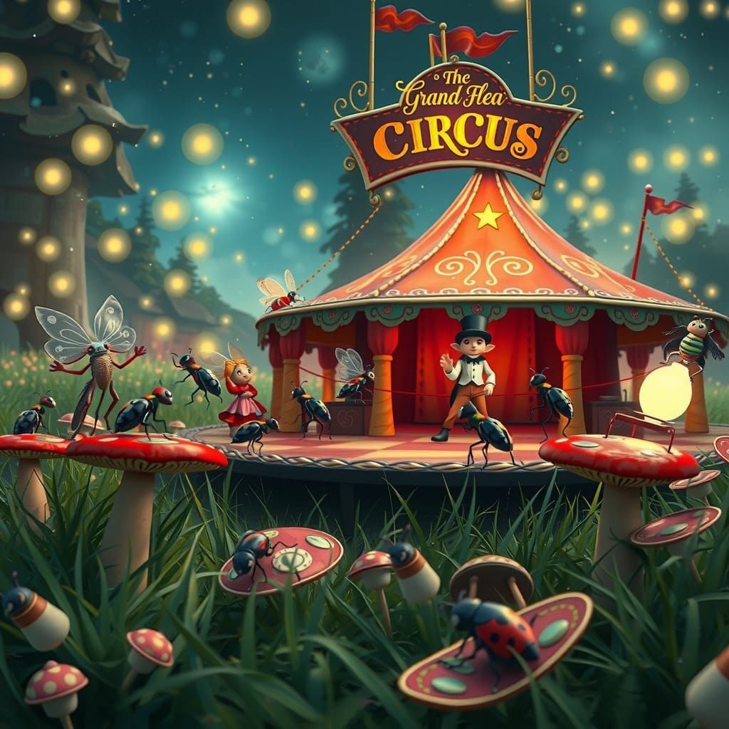 The grand flea circus is in town for one night only. A performance by tiny creatures for tiny creatures