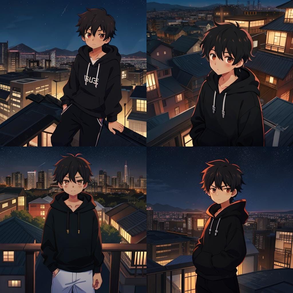 Anime-Style Teenager on Rooftop at Night