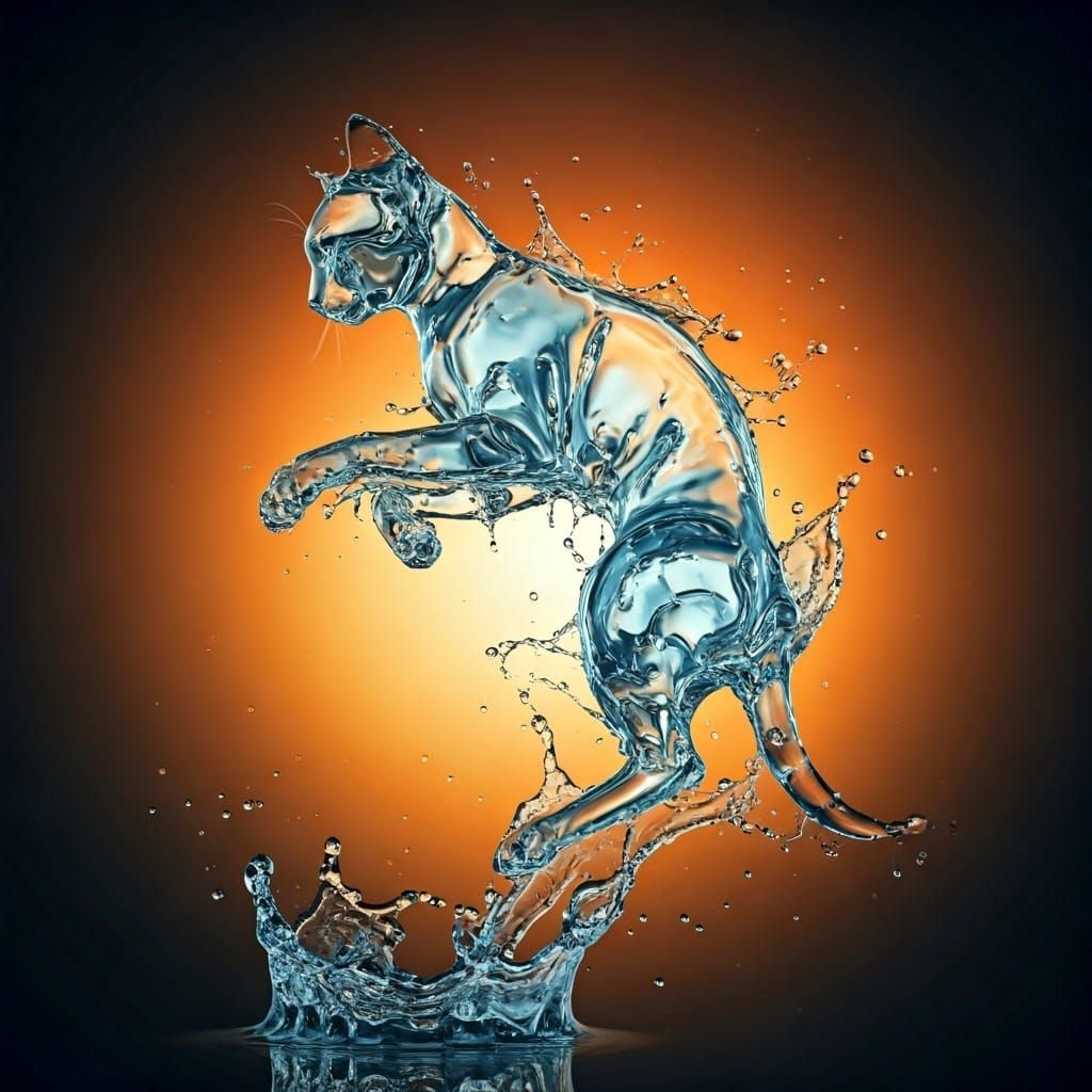Whimsical Water Cats Dance in Vibrant Orange Hues