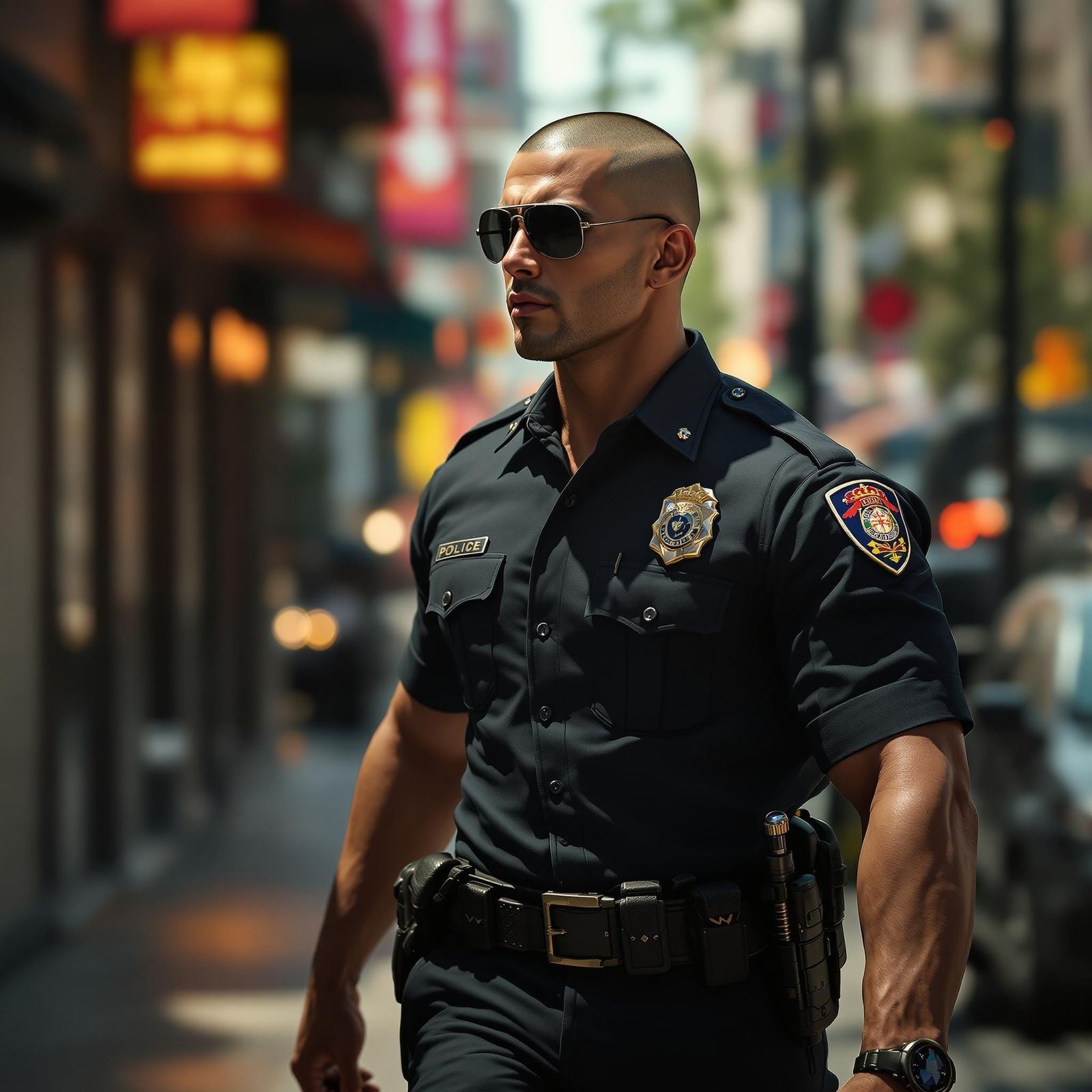 Hyperrealistic Asian Officer in 3D Anime Style