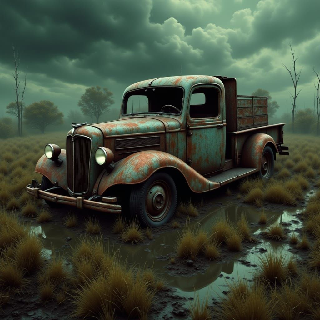 Abandoned 1930s Truck in Muddy Field