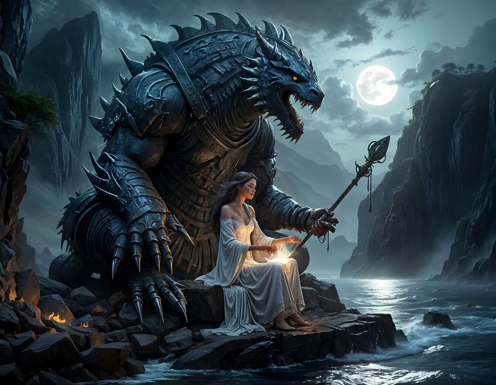 Luminous Warrior vs. Iron Leviathan in Ethereal Fantasy