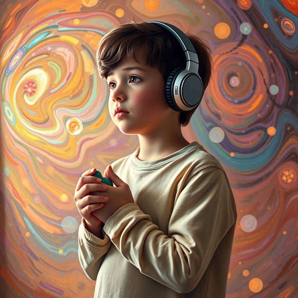 Lost in Thought: A Young Person with Autism, Surrounded by V...