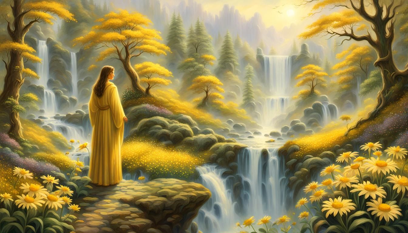 Idyllic Forest Scene with Figure in Golden Light