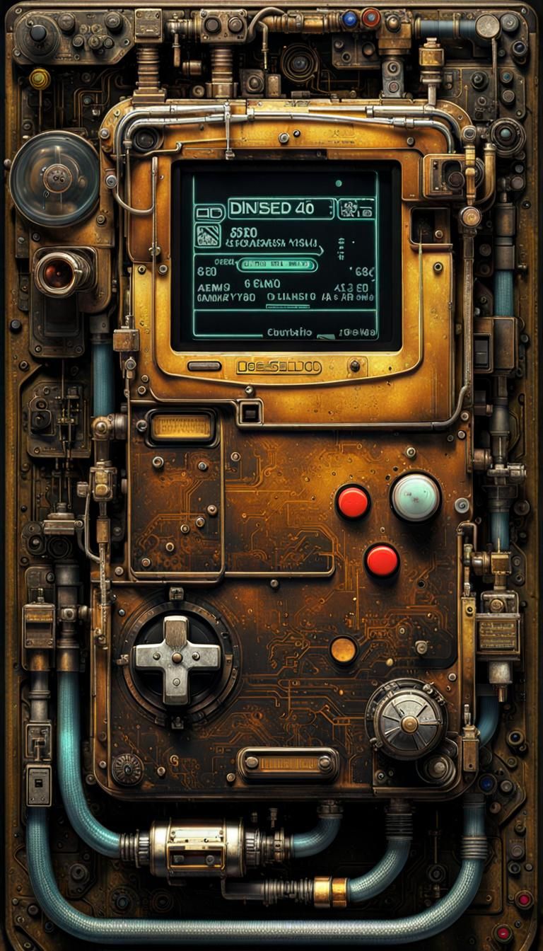 Dieselpunk Nintendo Gameboy with Glowing Circuits