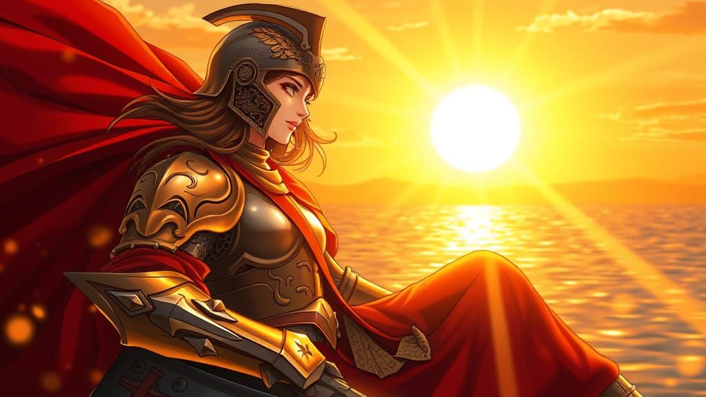 Knightess Basks in the Warmth of a Golden Sunset