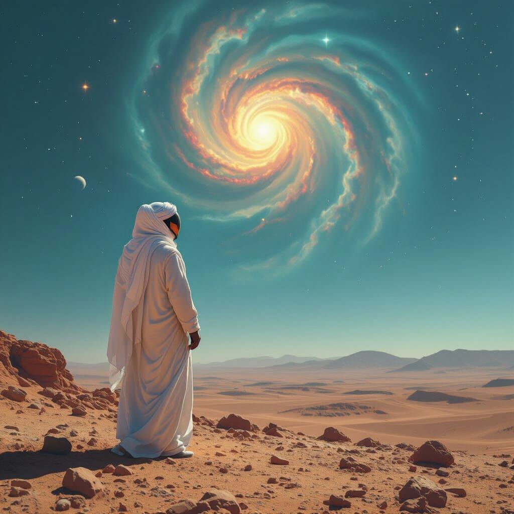 Palestinian Astronaut on Alien Planet in Mystical Style