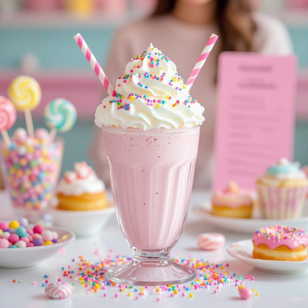 Pastel Milkshake with Candy in Whimsical Style
