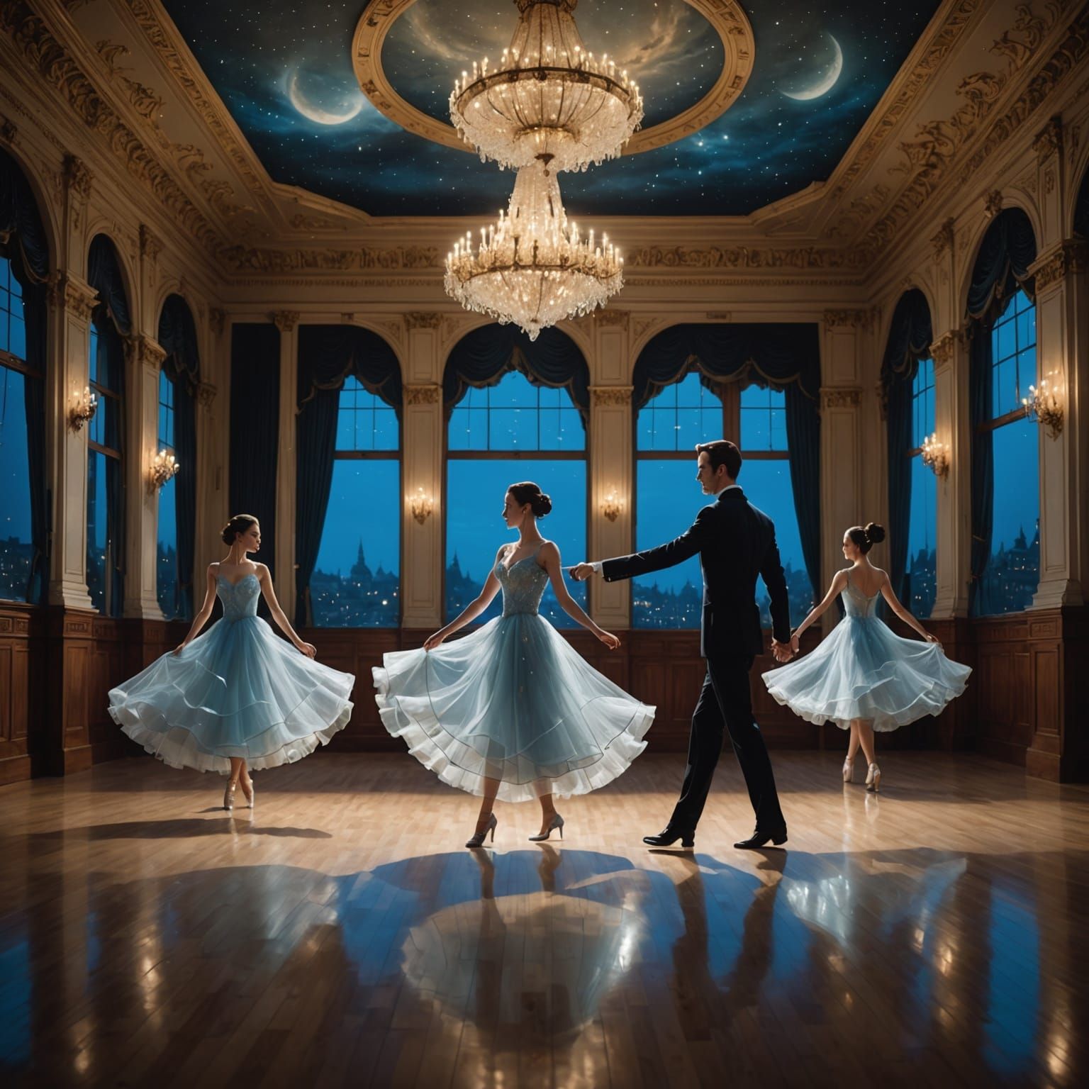 Transparent Ballroom Dancers in Moonlight